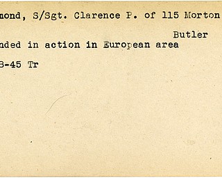 World War II, Vindicator, Clarence P. Diamond, Butler, wounded, Europe, 1945, Trumbull