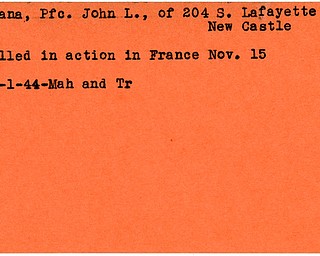 World War II, Vindicator, John L. Diana, New Castle, killed, France, 1944, Mahoning, Trumbull