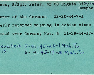 World War II, Vindicator, Patsy DiCicco, Campbell, Liberated, prisoner, missing, Germany, 1944, 1945, Mahoning, Trumbull