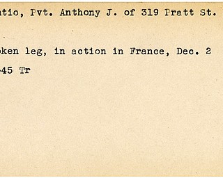 World War II, Vindicator, Anthony J. DiCintio, Niles, wounded, France, 1945, Trumbull