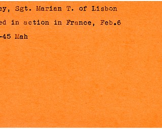 World War II, Vindicator, Marian T. Dickey, Lisbon, killed, France, 1945, Mahoning