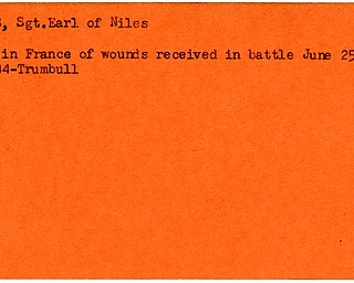 World War II, Vindicator, Earl Dicks, Niles, killed, wounded, France, 1944, Trumbull