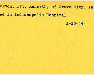 World War II, Vindicator, Kenneth Dickson, Grove City, PA, died, Indiana, 1944