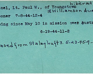 World War II, Vindicator, Paul W. Dietzel, Youngstown, prisoner, 1944, missing, Austria, released, liberated, Stalagluft, 1945, Mahoning, Trumbull