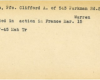 World War II, Vindicator, Clifford A. Diles, Warren, wounded, France, 1945, Mahoning, Trumbull