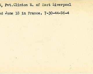 World War II, Vindicator, Clinton E. Dillon, East Liverpool, wounded, France, 1944