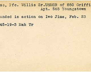 World War II, Vindicator, Willis Dingess Sr., Youngstown, wounded, Iwo Jima, 1945, Mahoning, Trumbull