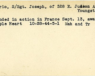 World War II, Vindicator, Joseph Diorio, Youngstown, wounded, France, Purple Heart, 1944, Mahoning, Trumbull