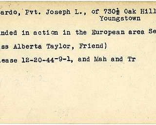 World War II, Vindicator, Joseph L. Dipardo, Youngstown, wounded, Europe, Alberta Taylor, 1944, Mahoning, Trumbull