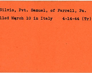 World War II, Vindicator, Samuel DiSilvio, Farrell, Pennsylvania, killed, Italy, 1944, Trumbull