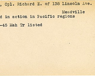 World War II, Vindicator, Richard E. Dixon, Meadville, wounded, Pacific region, Pacific, Pacific Theatre, 1945, Mahoning, Trumbull
