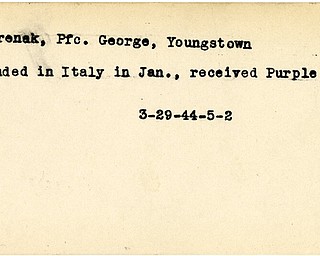World War II, Vindicator, George Dmitrenak, Youngstown, wounded, Italy, Purpble Heart, 1944