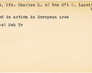 World War II, Vindicator, Charles L. Doane, Leavittsburg, wounded, Europe, 1945, Mahoning, Trumbull