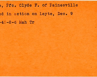 World War II, Vindicator, Clyde F. Dodge, Painesville, killed, Leyte, 1945, Mahoning, Trumbull