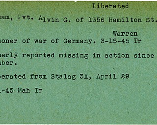 World War II, Vindicator, Alvin G. Doersam, Warren, prisoner, Germany, 1945, missing, liberated, Stalag, Mahoning, Trumbull
