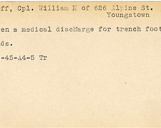 World War II, Vindicator, William K. Doinoff, Youngstown, medical discharge, wounded, 1945, Trumbull