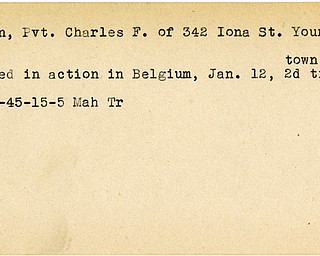 World War II, Vindicator, Charles F. Dolan, Youngstown, wounded, Belgium, 1945, Mahoning, Trumbull