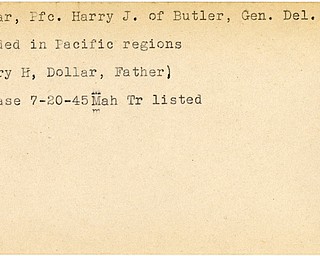 World War II, Vindicator, Harry J. Dollar, Butler, wounded, Pacific Theatre, Pacific, Harry H. Dollar, 1945, Mahoning, Trumbull