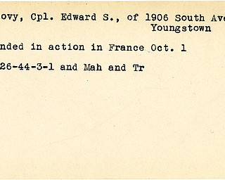 World War II, Vindicator, Edward S. Dolovy, Youngstown, wounded, France, 1944, Mahoning, Trumbull