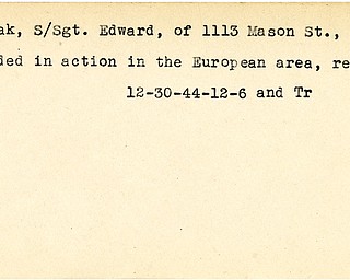 World War II, Vindicator, Edward Dolsak, Niles, wounded, Europe, recovering, 1944, Trumbull