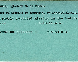 World War II, Vindicator, John C. Dombracki, Mantua, prisoner, Germany, 1944, missing, Mediterranean