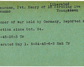 World War II, Vindicator, Henry Donnaurnno, Henry Dommoummo, liberated, Youngstown, prisoner, Germany, missing, 1945, Trumbull, Mahoning