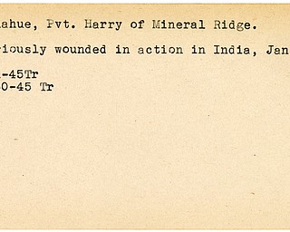 World War II, Vindicator, Harry Donahue, Mineral Ridge, wounded, India, 1945, Trumbull