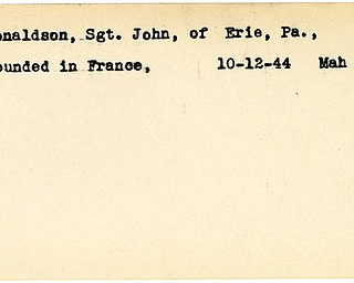 World War II, Vindicator, John Donaldson, Erie, wounded, France, 1944, Mahoning