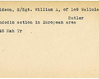 World War II, Vindicator, William A. Donaldson, Butler, wounded, Europe, 1945, Mahoning, Trumbull