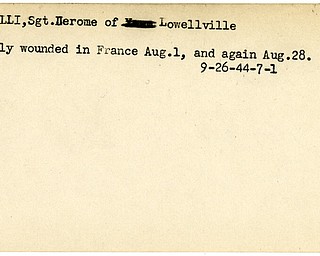 World War II, Vindicator, Jerome Donatelli, Lowellville, wounded, France, 1944