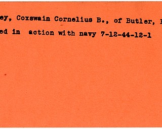 World War II, Vindicator, Cornelius B. Dorcey, Butler, Coxswain, killed, navy, 1944
