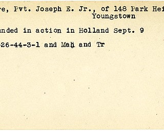 World War II, Vindicator, Joseph E. Dore Jr, Youngstown, wounded, Holland, 1944, Mahoning, Trumbull