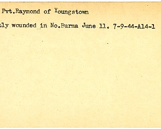 World War II, Vindicator, Raymond Dota, Youngstown, wounded, Burma, 1944