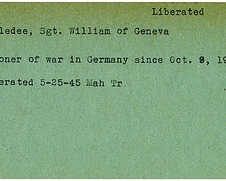 World War II, Vindicator, William Doubledee, liberated, Geneva, prisoner, Germany, 1943, 1945, Mahoning, Trumbull