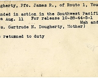 World War II, Vindicator, James R. Dougherty, Youngstown, wounded, Pacific, 1944, Mahoning, Trumbull, Gertrude N. Dougherty