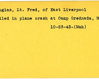 World War II, Vindicator, Fred Douglas, East Liverpool, killed, plane crash, Mississippi, 1943, Mahoning