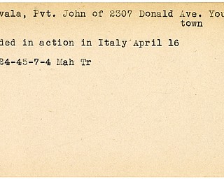 World War II, Vindicator, John Dovala, Youngstown, wounded, Italy, 1945, Mahoning, Trumbull