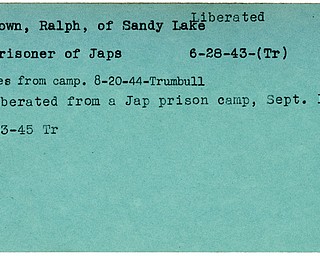 World War II, Vindicator, Ralph Down, Sandy Lake, liberated, prisoner, Japanese, 1943, Trumbull, 1944, 1945