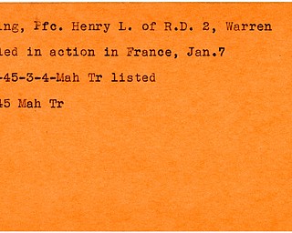 World War II, Vindicator, Henry L. Downing, Warren, killed, France, 1945, Mahoning, Trumbull