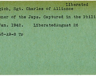 World War II, Vindicator, Charles Dragich, Alliance, liberated, prisoner, Japanese, Philippines, 1942, 1945, Trumbull