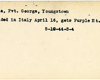 World War II, Vindicator, George Draia, Youngstown, wounded, Italy, award, Purple Heart, 1944