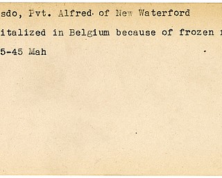 World War II, Vindicator, Alfred Drasdo, New Waterford, hospitalized, Belgium, frozen feet, 1945, Mahoning