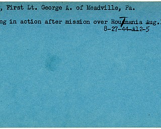 World War II, Vindicator, George A. Draut, Meadville, missing, Roumania, 1944
