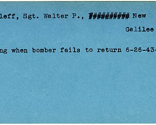 World War II, Vindicator, Walter P. Dretleff, New Galilee, missing, 1943, Mahoning