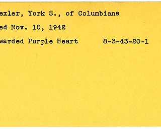 World War II, Vindicator, York S. Drexler, Columbiana, died, 1942, award, Purple Heart, 1943