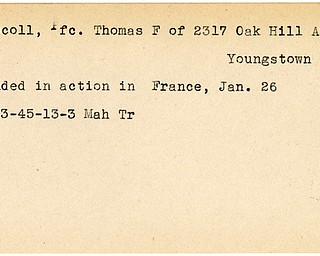 World War II, Vindicator, Thomas F. Driscoll, Youngstown, wounded, France, 1945, Trumbull, Mahoning