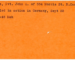 World War II, Vindicator, John A. Duda, New Castle, killed, Germany, 1945, Mahoning