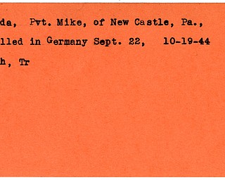 World War II, Vindicator, Mike Duda, New Castle, killed, Germany, 1944, Mahoning, Trumbull