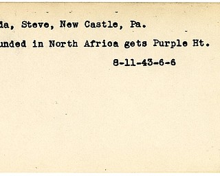 World War II, Vindicator, Steve Duda, New Castle, wounded, Africa, award, Purple Heart, 1943