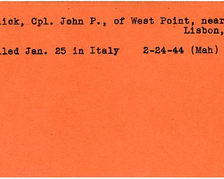 World War II, Vindicator, John P. Dudick, Lisbon, West Point, killed, Italy, 1944, Mahoning